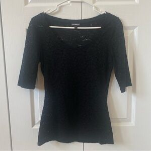 Express Black Lace 3/4 Sleeve Scoop Top